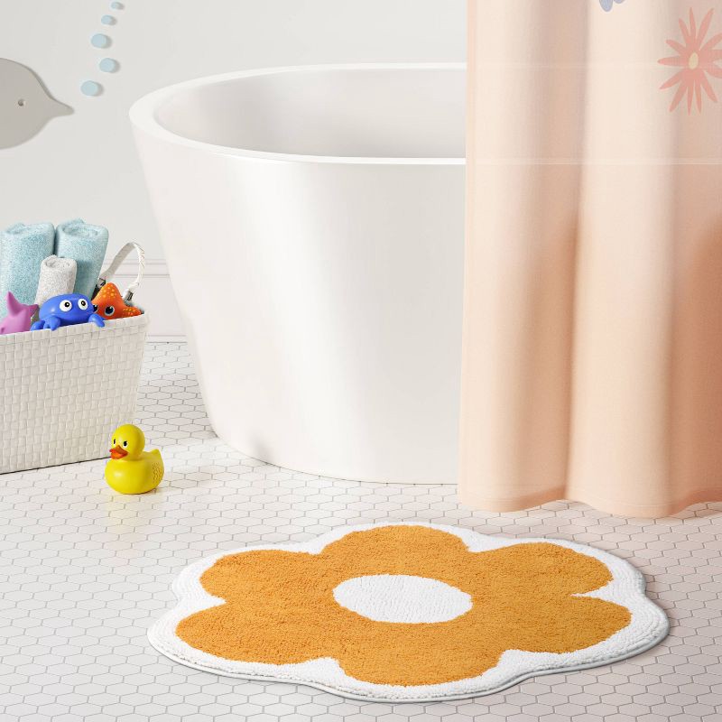 slide 2 of 4, Flower Kids' Bath Rug - Pillowfort™: Round Cotton Tufted Bathroom Mat, Orange, 2' Botanical Design, OEKO-TEX Certified, 1 ct