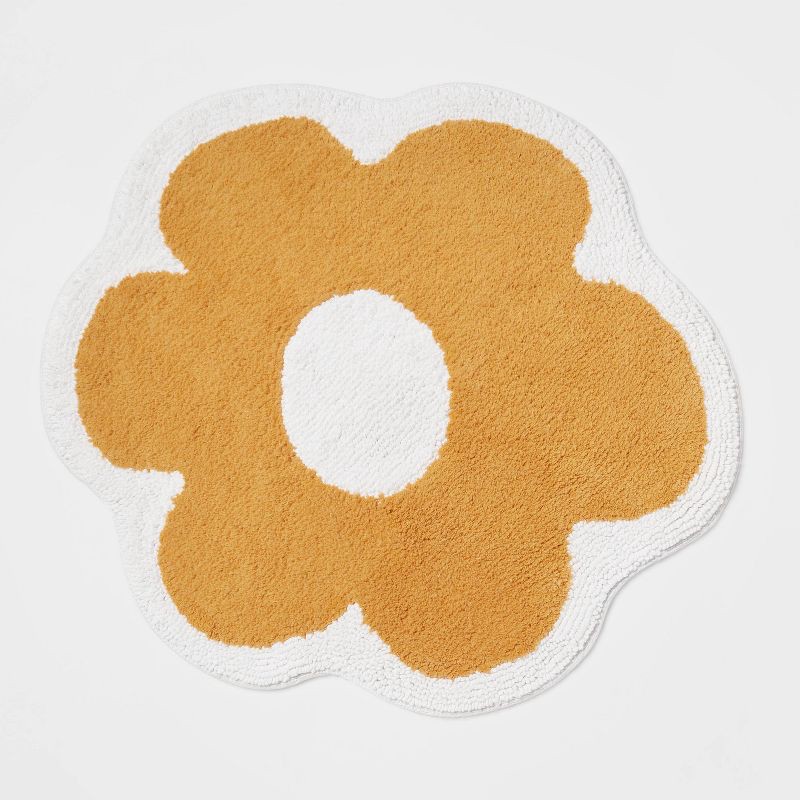 slide 1 of 4, Flower Kids' Bath Rug - Pillowfort™: Round Cotton Tufted Bathroom Mat, Orange, 2' Botanical Design, OEKO-TEX Certified, 1 ct