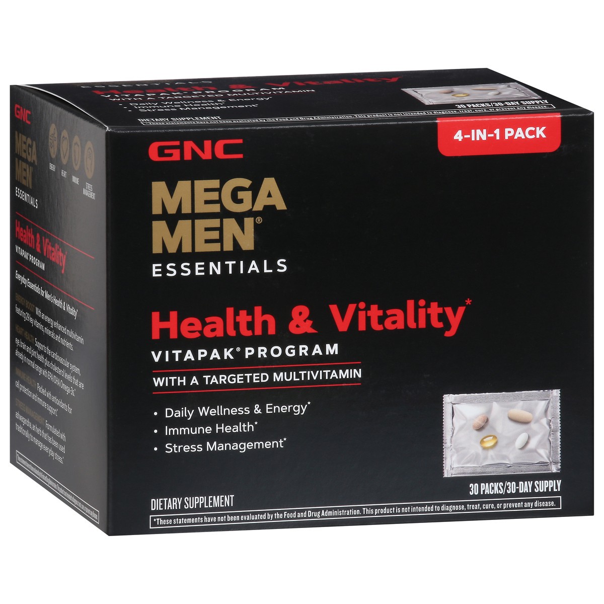 slide 3 of 10, GNC Mega Men Essentials Healthy & Vitality 4-in-1 Pack 30 Packs, 30 ct