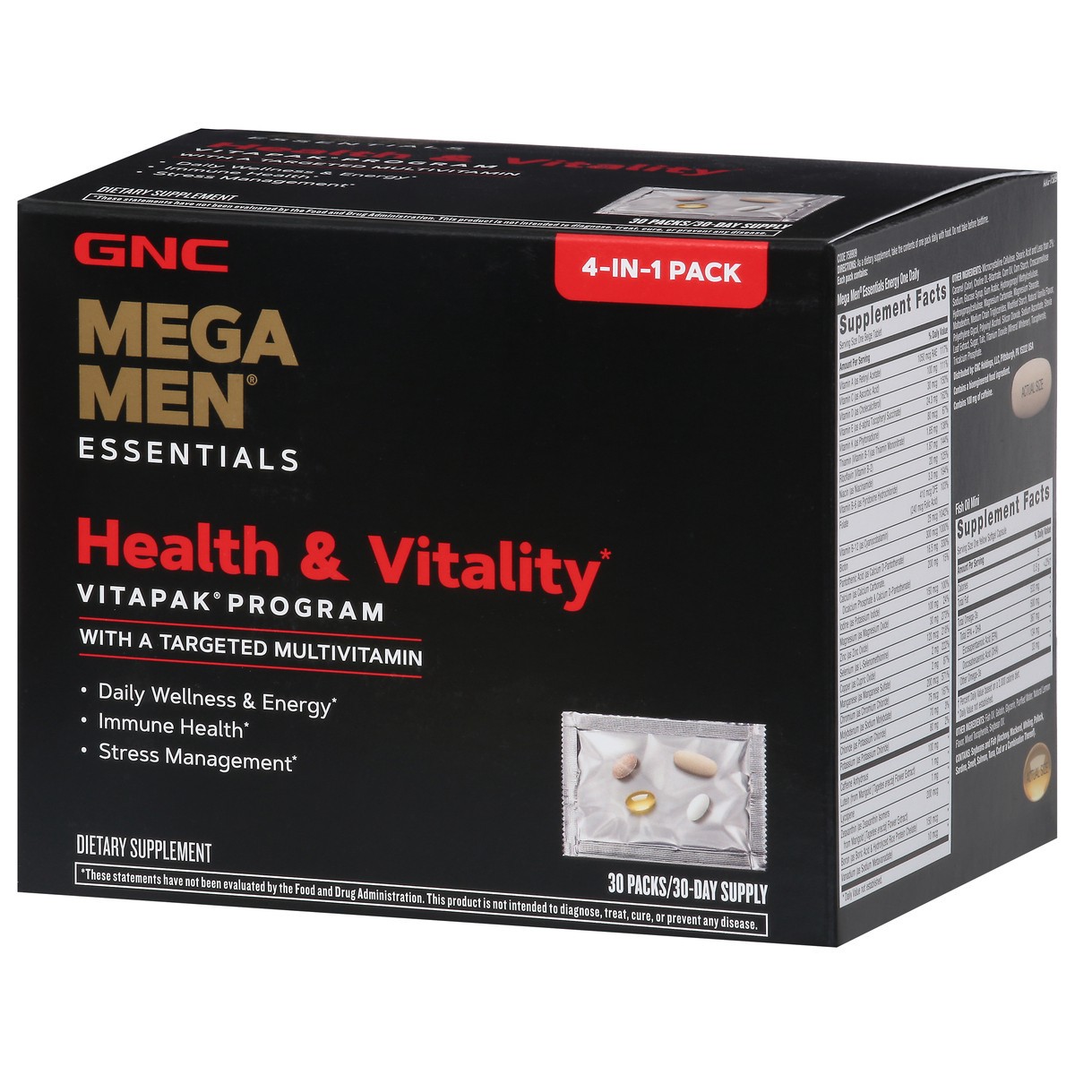 slide 4 of 10, GNC Mega Men Essentials Healthy & Vitality 4-in-1 Pack 30 Packs, 30 ct