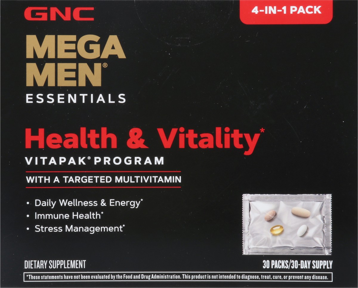 slide 5 of 10, GNC Mega Men Essentials Healthy & Vitality 4-in-1 Pack 30 Packs, 30 ct