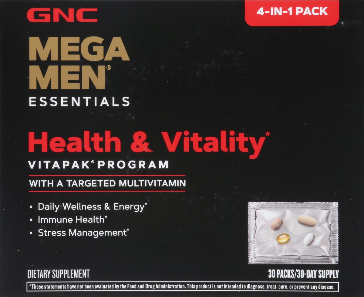 slide 9 of 10, GNC Mega Men Essentials Healthy & Vitality 4-in-1 Pack 30 Packs, 30 ct