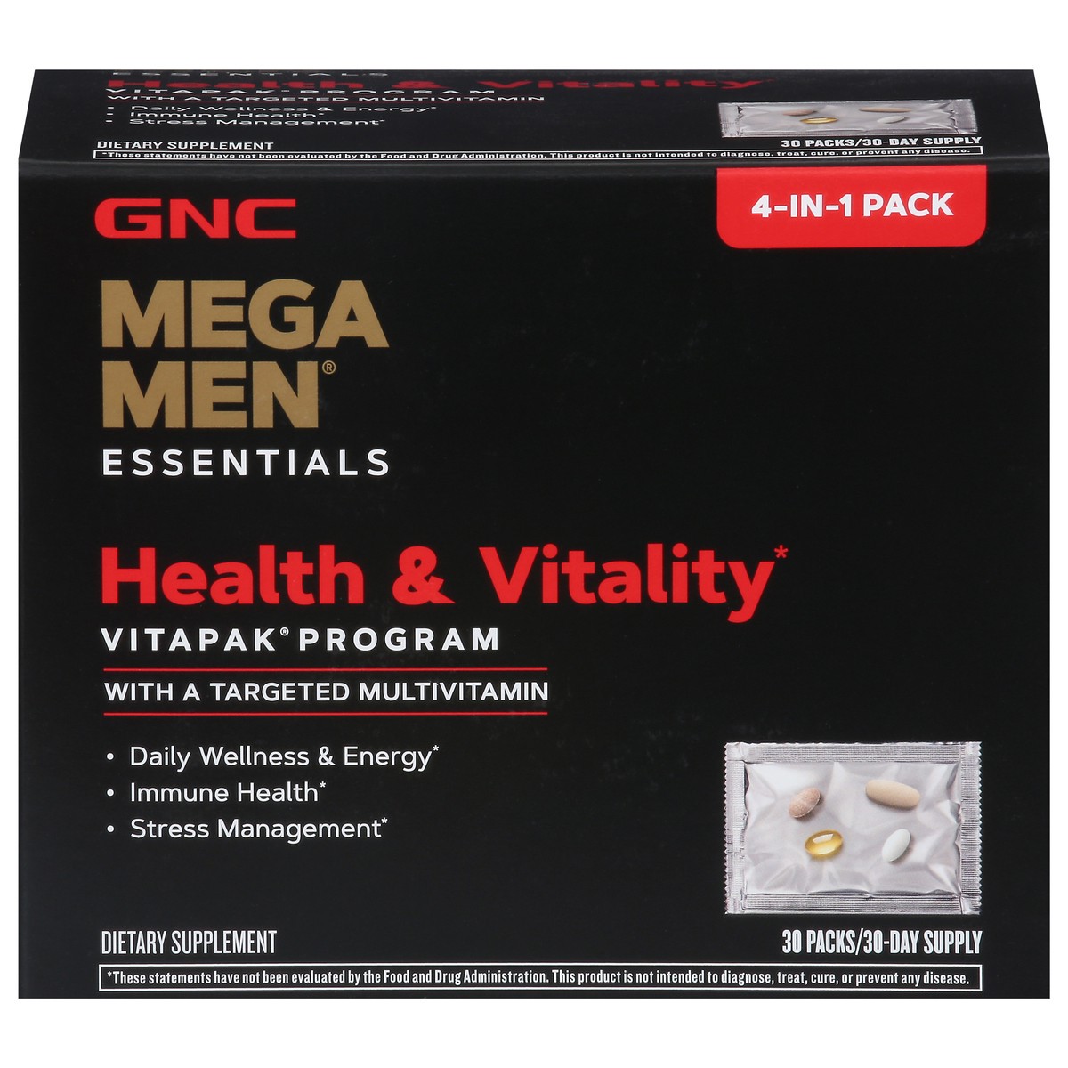 slide 7 of 10, GNC Mega Men Essentials Healthy & Vitality 4-in-1 Pack 30 Packs, 30 ct