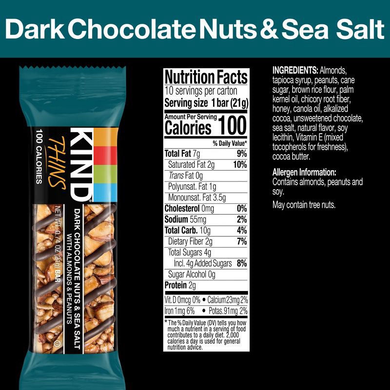 slide 2 of 7, KIND Thins Dark Chocolate Nuts Sea Salt - 7.4oz/10ct, 7.4 oz, 10 ct