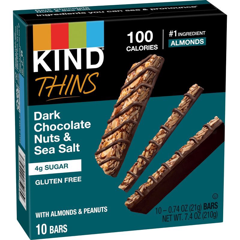 slide 3 of 7, KIND Thins Dark Chocolate Nuts Sea Salt - 7.4oz/10ct, 7.4 oz, 10 ct