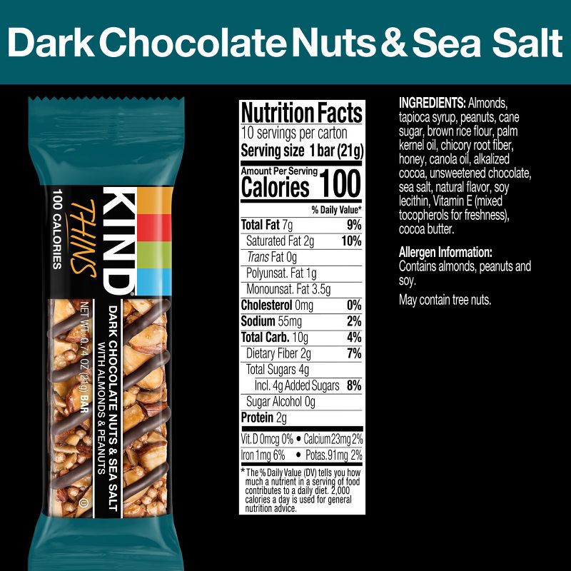 slide 4 of 7, KIND Thins Dark Chocolate Nuts Sea Salt - 7.4oz/10ct, 7.4 oz, 10 ct