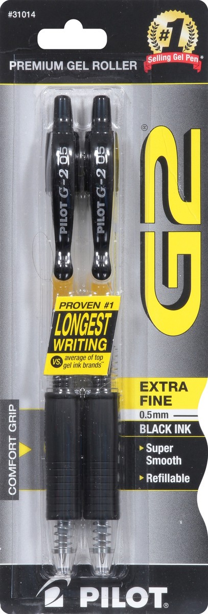 slide 2 of 9, Pilot G2 Extra Fine (0.5 mm) Black Ink Premium Gel Roller Pen 2 ea, 2 ct