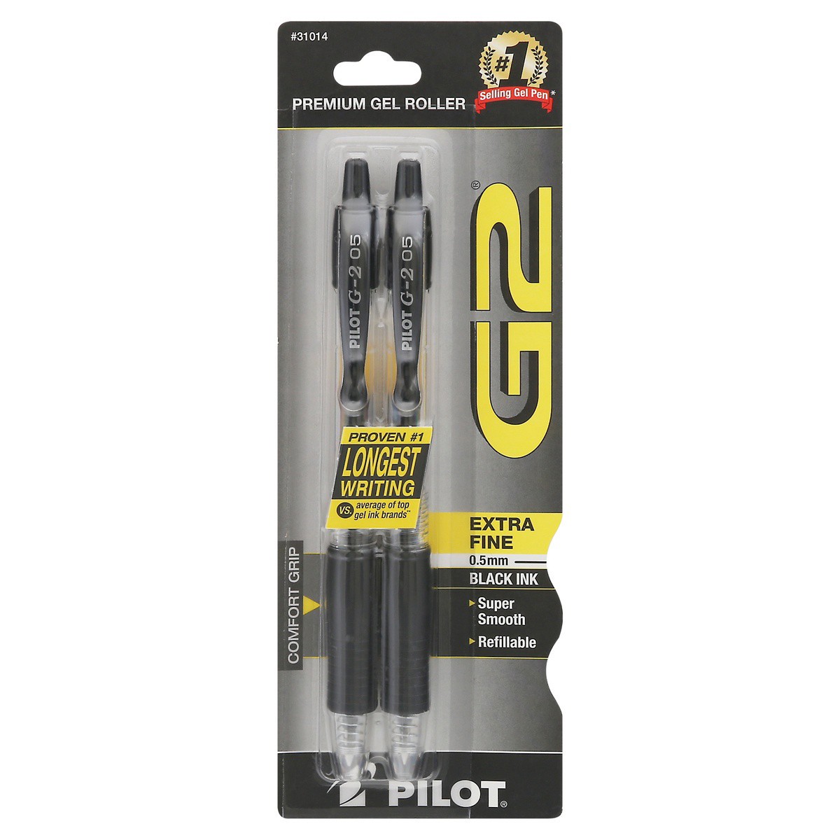 slide 1 of 9, Pilot G2 Extra Fine (0.5 mm) Black Ink Premium Gel Roller Pen 2 ea, 2 ct