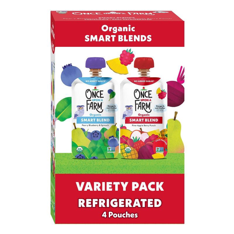 slide 1 of 2, Once Upon a Farm Organic Smart Blend Kids' Snack Variety Pack - 12.8oz/4ct Pouches, 4 ct; 12.8 oz