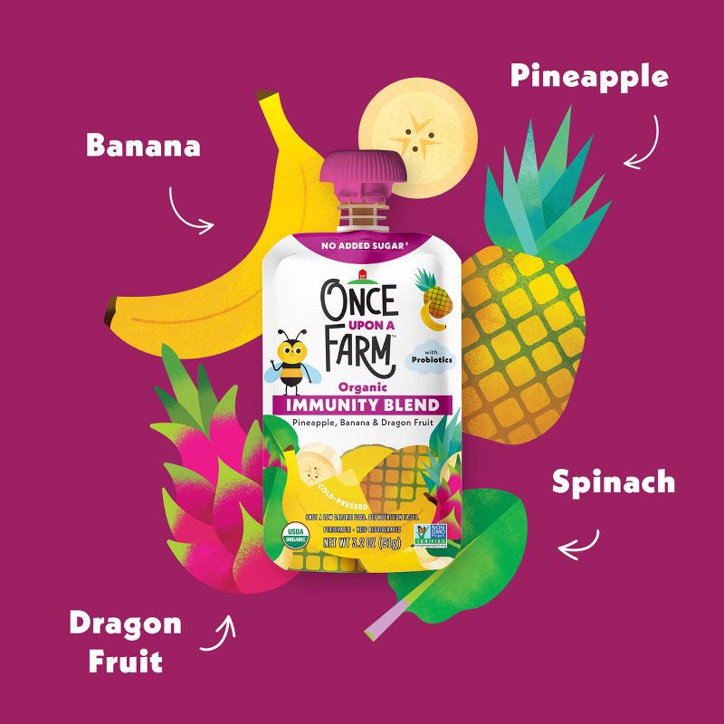 slide 2 of 8, Once Upon a Farm Organic Pineapple, Banana & Dragon Fruit Immunity Blend Kids' Snack - 3.2oz, 3.2 oz