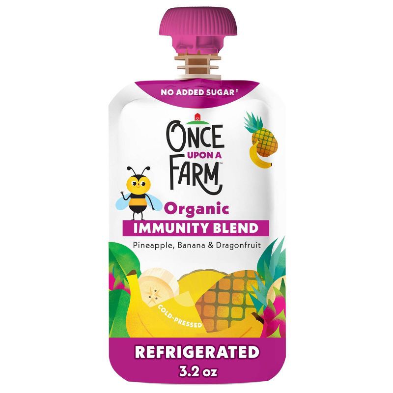 slide 1 of 8, Once Upon a Farm Organic Pineapple, Banana & Dragon Fruit Immunity Blend Kids' Snack - 3.2oz, 3.2 oz