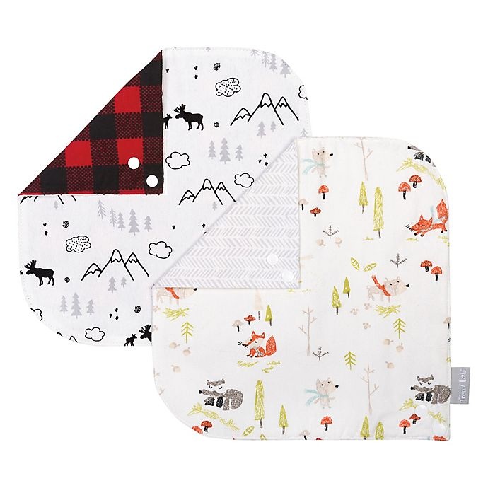 slide 2 of 5, Trend Lab Buffalo Woodland Reversible Flannel Bandana Bib Set - Red/Black, 2 ct