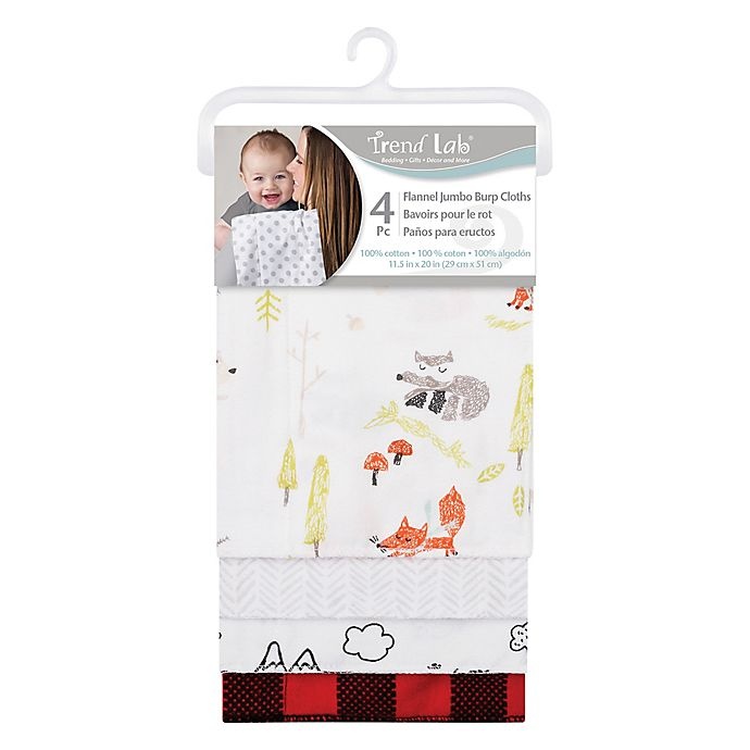 slide 2 of 3, Trend Lab Buffalo Woodland Flannel Burp Cloth Set - Red/Black, 4 ct