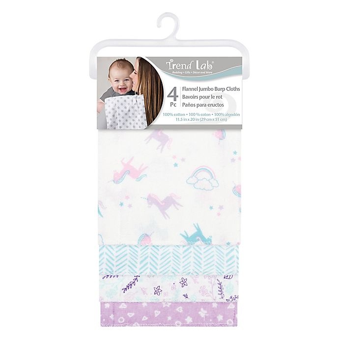 slide 2 of 3, Trend Lab Unicorn Flower Flannel Burp Cloth Set, 4 ct