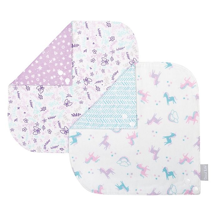 slide 2 of 5, Trend Lab Unicorn Flower Reversible Flannel Bandana Bib Set, 2 ct