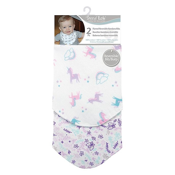 slide 3 of 5, Trend Lab Unicorn Flower Reversible Flannel Bandana Bib Set, 2 ct