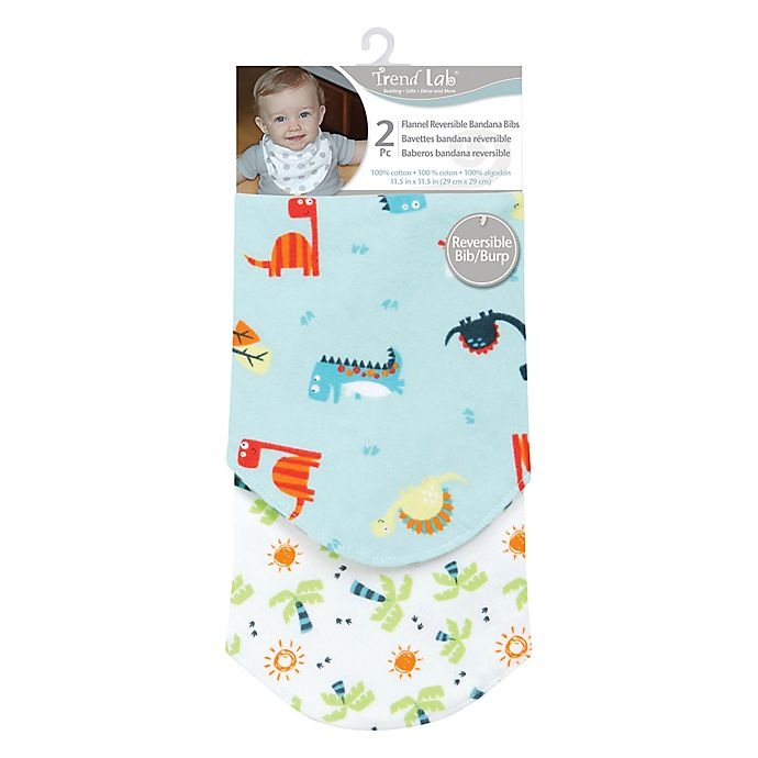 slide 3 of 3, Trend Lab Dinosaur Reversible Flannel Bandana Bib Set, 2 ct