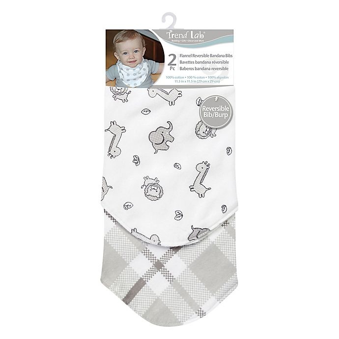 slide 3 of 3, Trend Lab Safari Chevron Reversible Flannel Bandana Bib Set, 2 ct