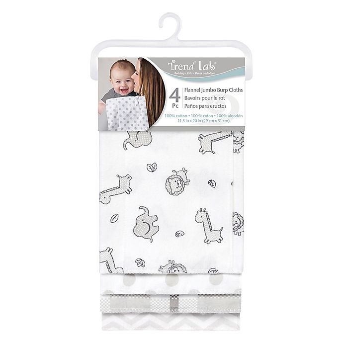 slide 2 of 2, Trend Lab Safari Chevron Flannel Burp Cloth Set - Grey and White, 4 ct