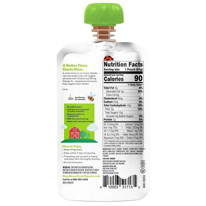 slide 2 of 3, Once Upon a Farm Smart Blend Bananas for Apples & Greens Organic Snack Pouch - 3.5oz, 3.5 oz