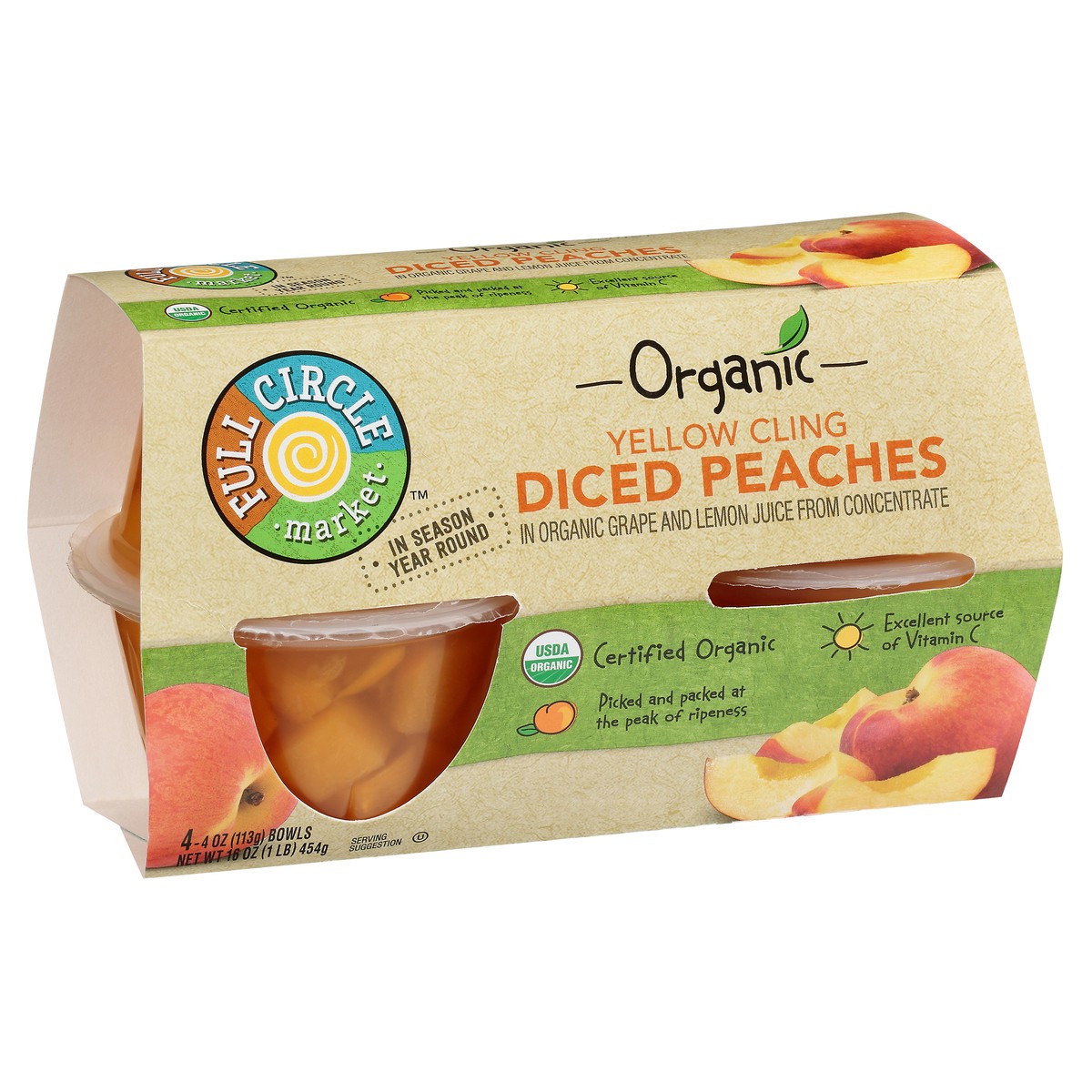 slide 9 of 9, Full Circle Market Organic Yellow Cling Diced Peaches 4 ea, 16 oz