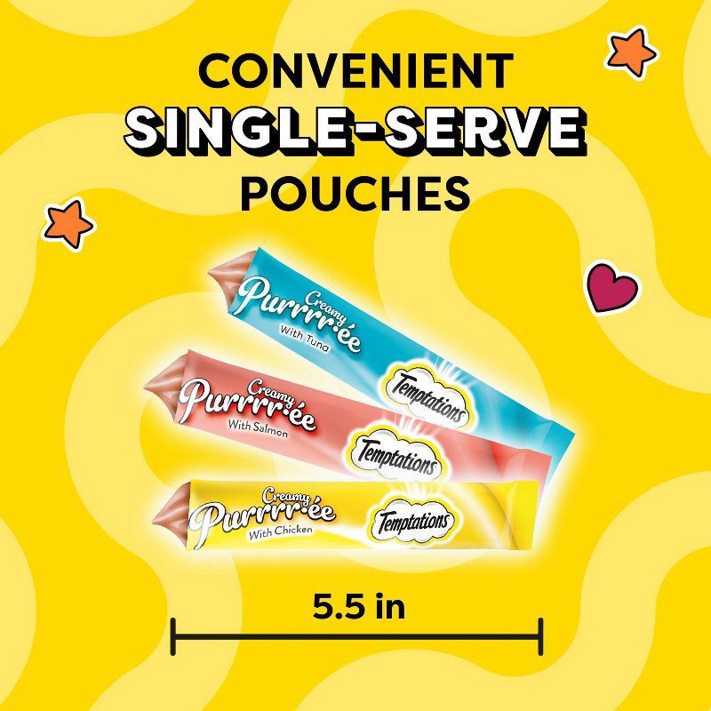 slide 12 of 13, Temptations Creamy Purrrr-ee Chicken, Salmon and Tuna Lickable Squeezable Cat Treats Variety Pack - 24ct/10.1oz, 24 ct, 10.1 oz