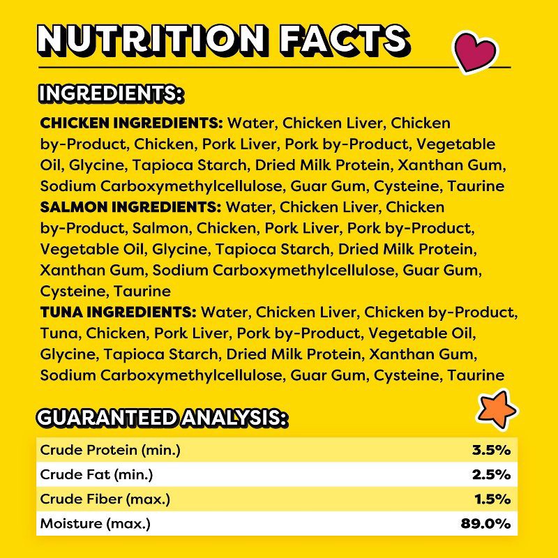 slide 11 of 13, Temptations Creamy Purrrr-ee Chicken, Salmon and Tuna Lickable Squeezable Cat Treats Variety Pack - 24ct/10.1oz, 24 ct, 10.1 oz