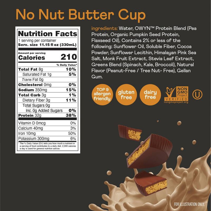 slide 5 of 5, OWYN Pro Elite Vegan 32g Protein Keto Shake - No Nut Butter Cup - 11.15 fl oz/4pk, 32 gram, 11.15 fl oz, 4 ct