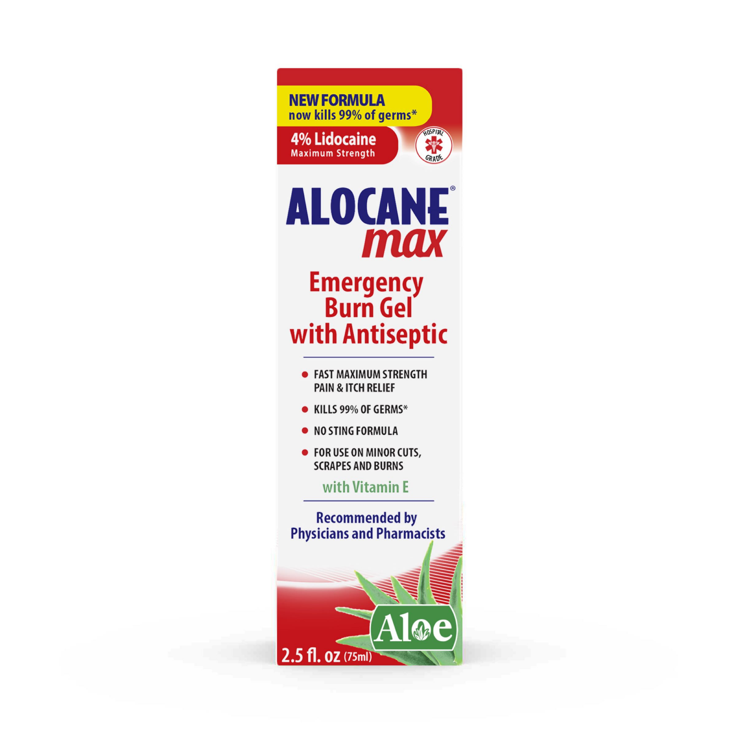 slide 1 of 4, Alocane Max Maximum Strength Emergency Burn Gel with Antiseptic 2.5 fl oz, 2.5 fl oz