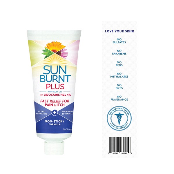 slide 12 of 13, SunBurnt Plus Pain Relief Gel with Lidocaine HCL 4% 4 oz, 4 oz