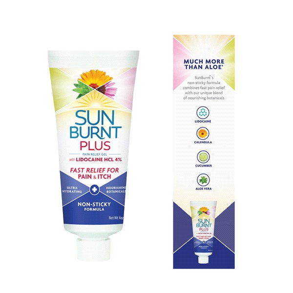 slide 4 of 13, SunBurnt Plus Pain Relief Gel with Lidocaine HCL 4% 4 oz, 4 oz
