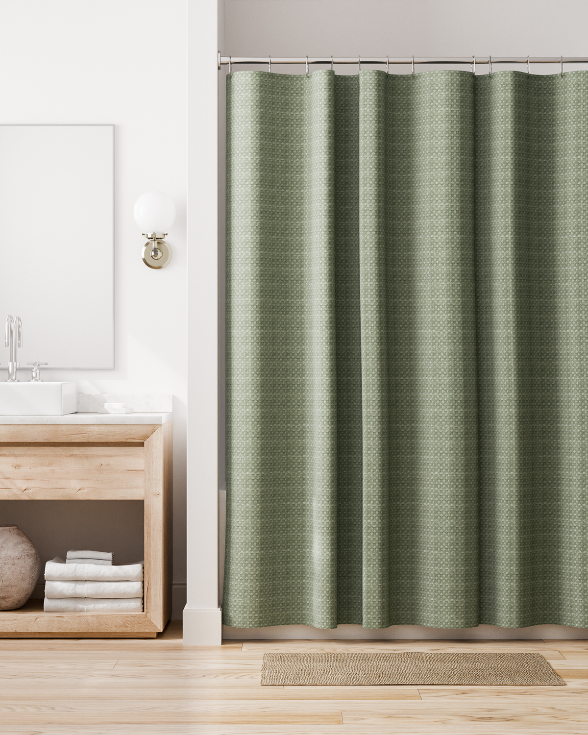 slide 1 of 17, Room & Retreat Bellaire Waffle Weave Fabric Shower Curtain, 70x72 in, Sage Green, 1 ct