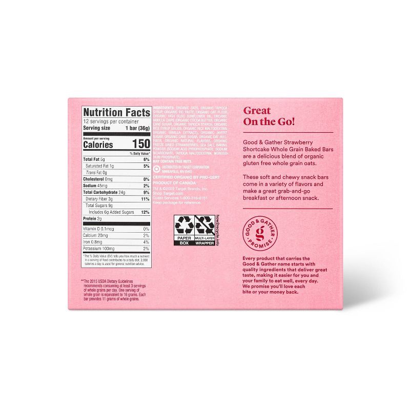 slide 2 of 5, Organic Strawberry Shortcake Whole Grain Baked Bar - 12ct - Good & Gather™, 12 ct