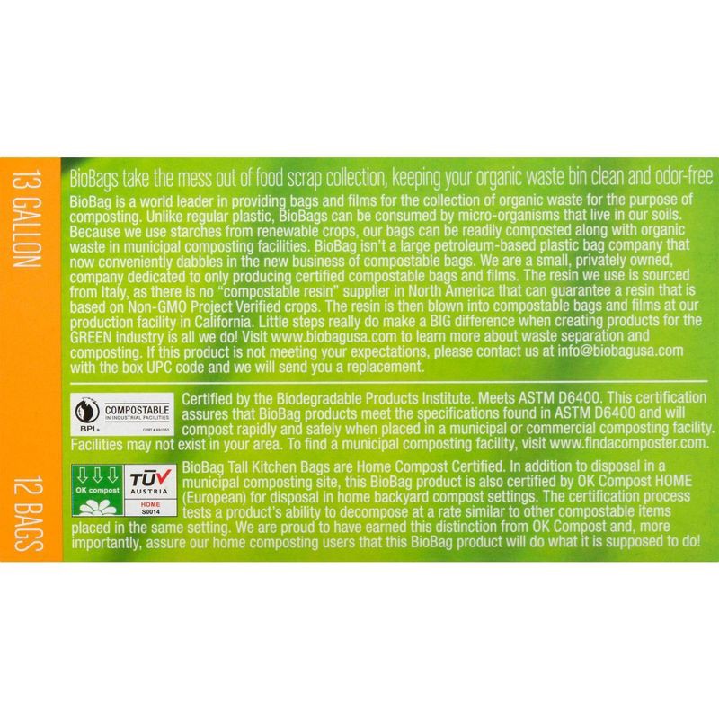 slide 3 of 4, BioBag Tall Kitchen Compostable Food Trash Bags - 12ct/13gal, 12 ct, 13 gal