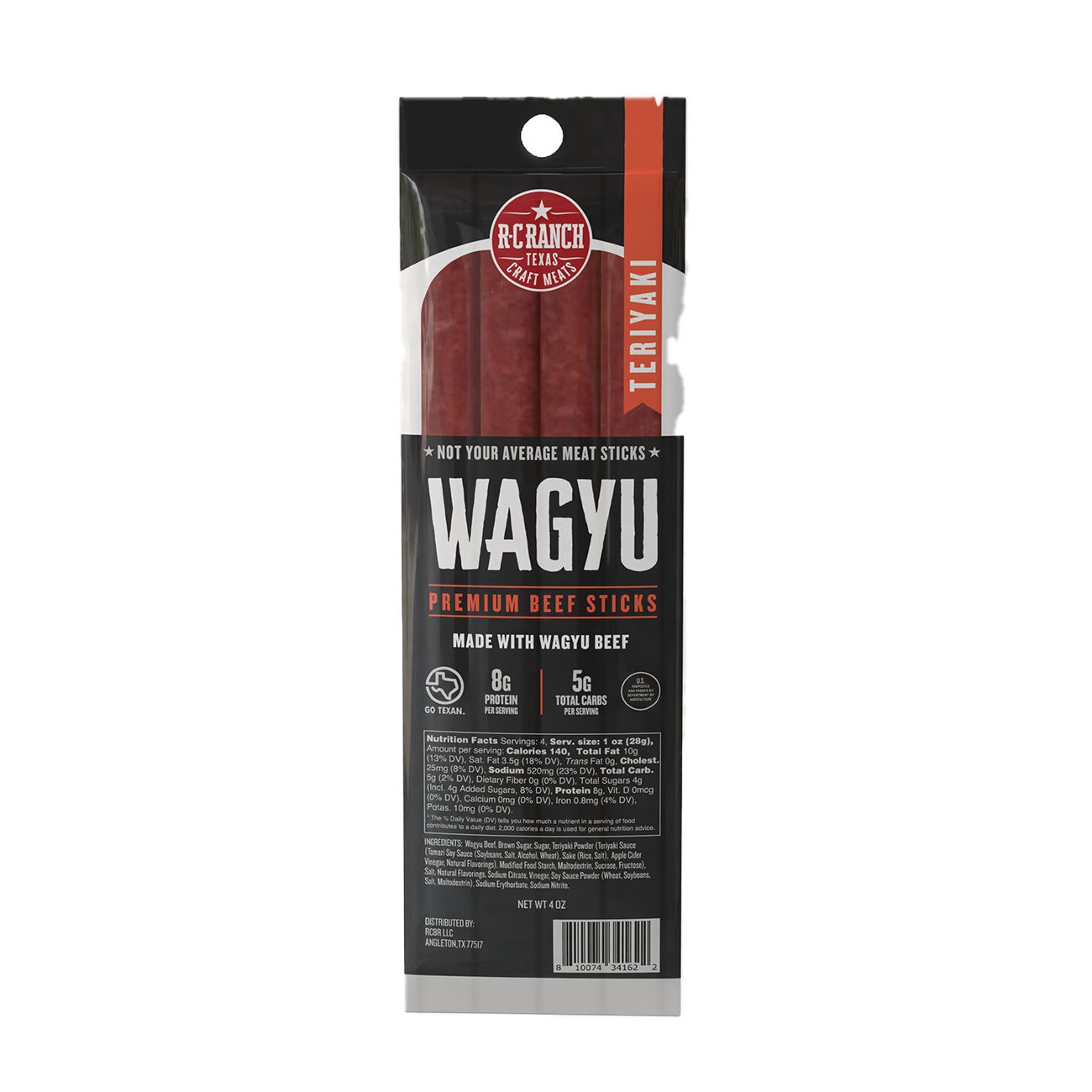 slide 1 of 1, R C Ranch Texas Craft Meats Wagyu Beef Sticks Teriyaki, 4 oz