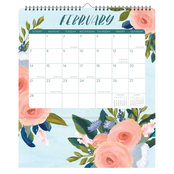 slide 2 of 3, Orange Circle Studio Monthly Pockets Plus Calendar, 13-3/4'' X 11-3/4'', Bella Floral, January To December 2021, 1 ct