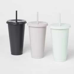 24oz 3pk Plastic Reusable Cold Cup Solid Colors - Room Essentials