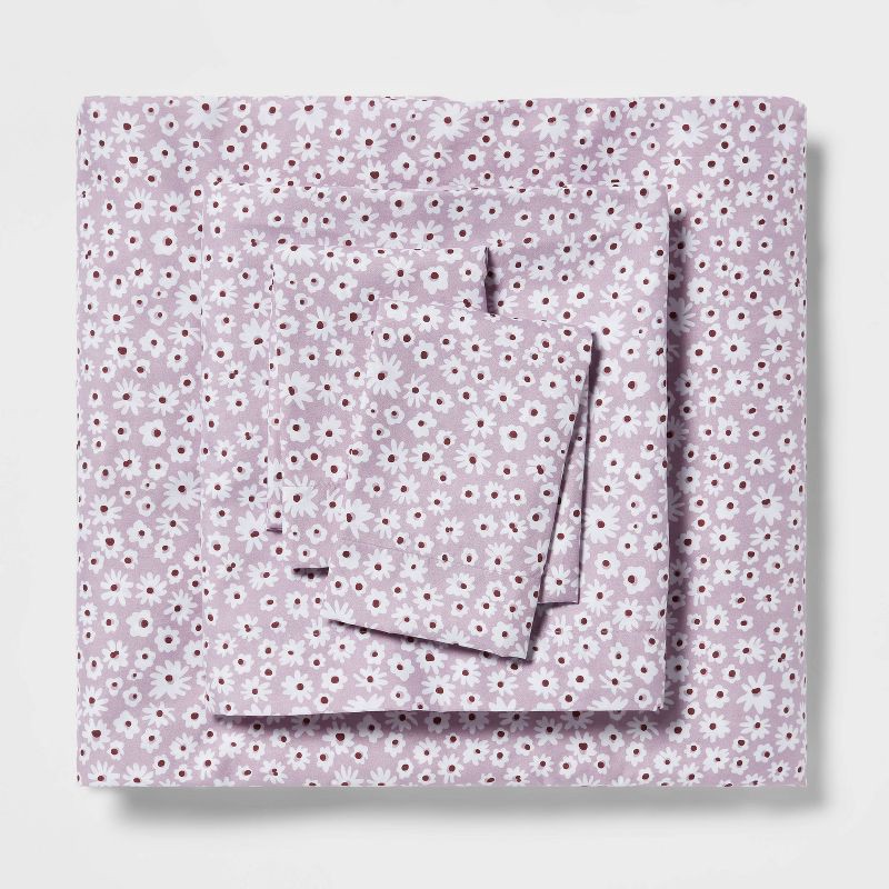 slide 1 of 4, Full Printed Microfiber Sheet Set Light Purple Daisy - Room Essentials™: Polyester, OEKO-TEX Certified, 170 Thread Count, 1 ct