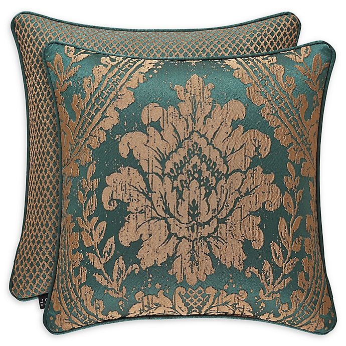 slide 1 of 1, J. Queen New York Montgomery Damask Square Throw Pillow - Emerald, 1 ct