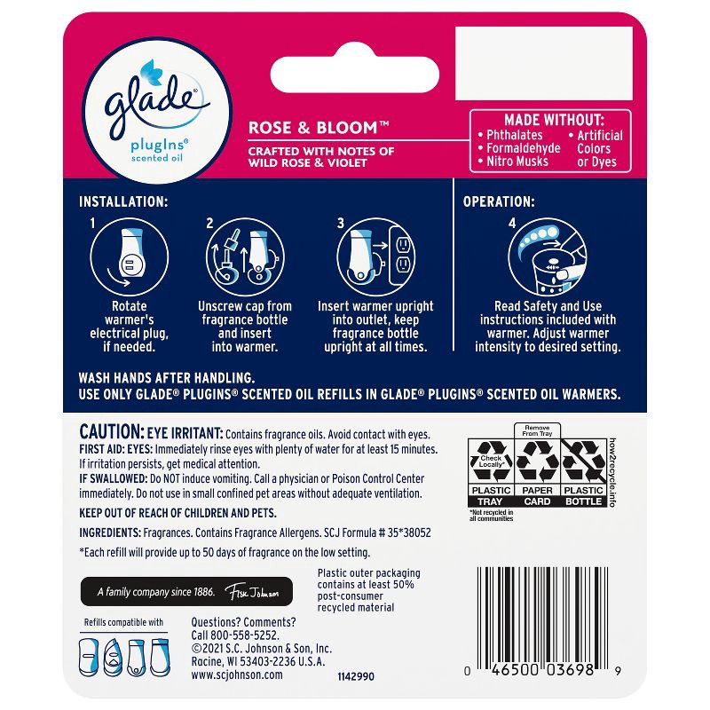 slide 12 of 13, Glade PlugIns Scented Oil Air Freshener Refills - Rose & Bloom - 1.34oz/2pk, 2 ct; 1.34 oz