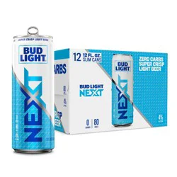 Bud Light NEXT Zero Carbs American Lager Beer - 12pk/12 fl oz Cans