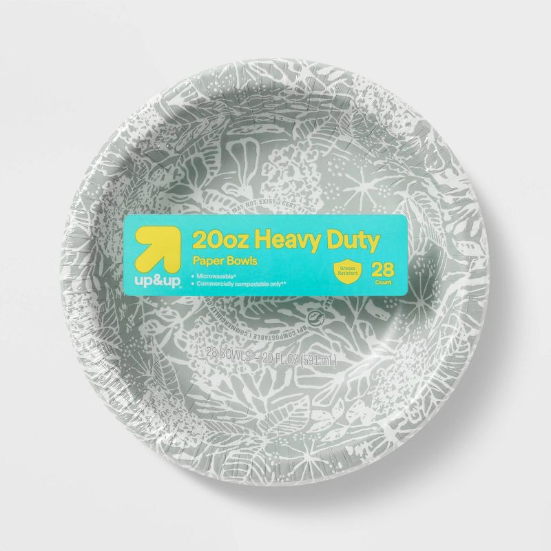 slide 1 of 3, Green Floral Paper Bowl 20oz/28ct - up&up™, 28 ct; 20 oz