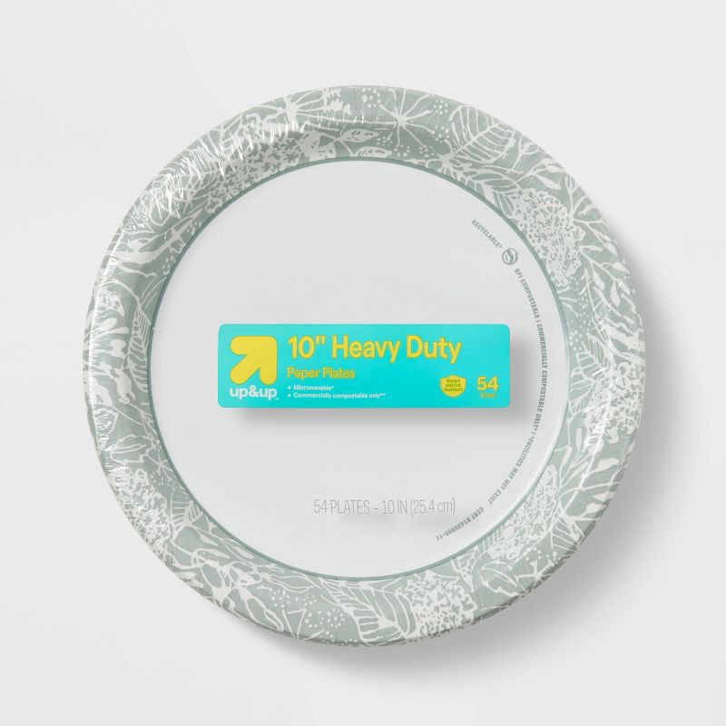 slide 1 of 3, Green Botanical Paper Plate 10" - 54ct - up&up™, 54 ct