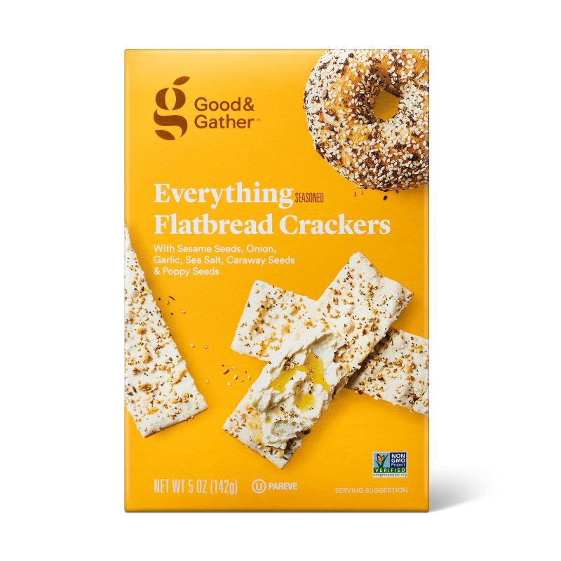 slide 1 of 4, Flatbread Crackers Everything Seasoned - 5oz - Good & Gather™, 5 oz