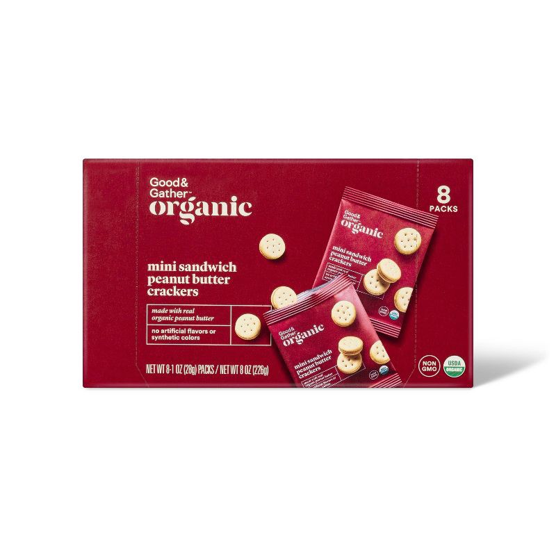 slide 1 of 5, Organic Mini Peanut Butter Sandwich Crackers - 8oz/8ct - Good & Gather™, 8 ct; 8 oz