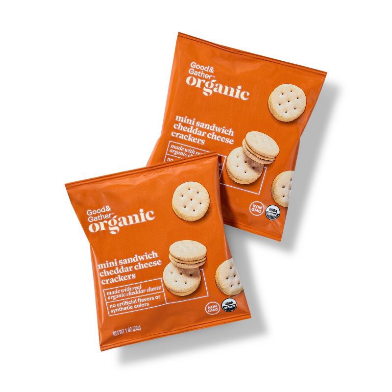slide 2 of 5, Organic Mini Sandwich Cheddar Cheese Crackers - 8oz/8ct - Good & Gather™, 8 ct; 8 oz