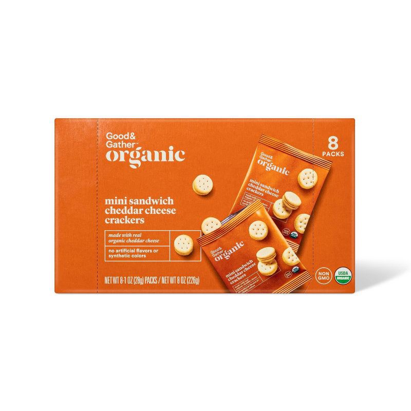 slide 1 of 5, Organic Mini Sandwich Cheddar Cheese Crackers - 8oz/8ct - Good & Gather™, 8 ct; 8 oz