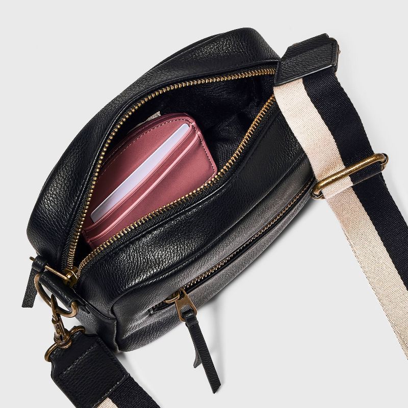 slide 4 of 4, Camera Crossbody Bag with Strap - Universal Thread™ Black: Faux Leather, Adjustable Strap, 1 ct