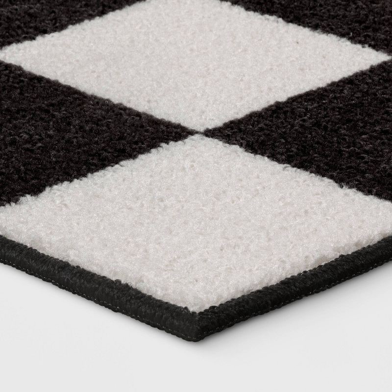 slide 3 of 4, 4'x5'5" Washable Small Checker Accent Rug Charcoal and Ivory - Room Essentials™: Checkered, OEKO-TEX Certified, 1 ct