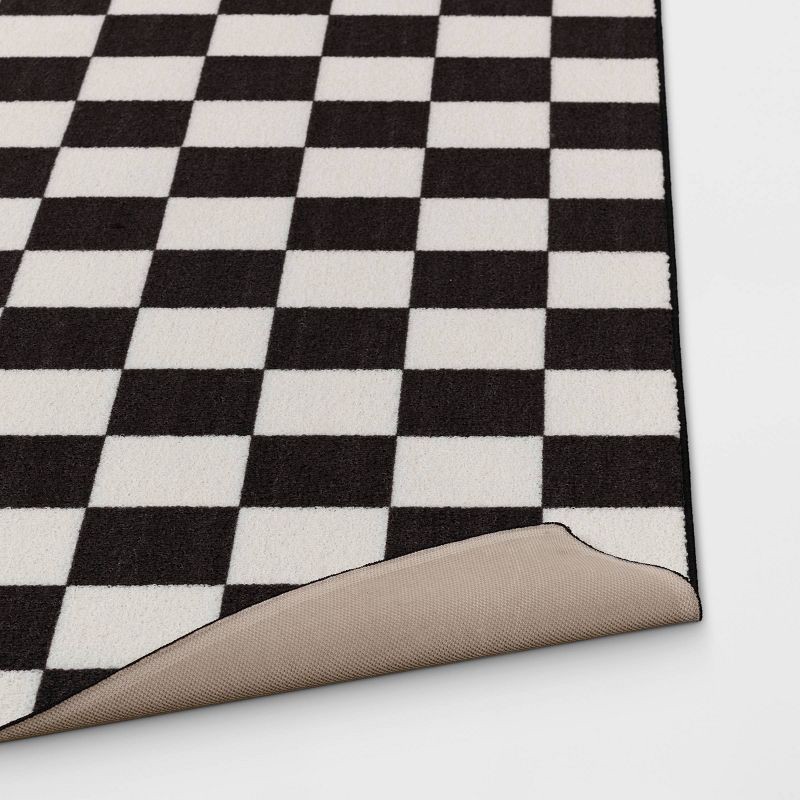 slide 4 of 4, 4'x5'5" Washable Small Checker Accent Rug Charcoal and Ivory - Room Essentials™: Checkered, OEKO-TEX Certified, 1 ct